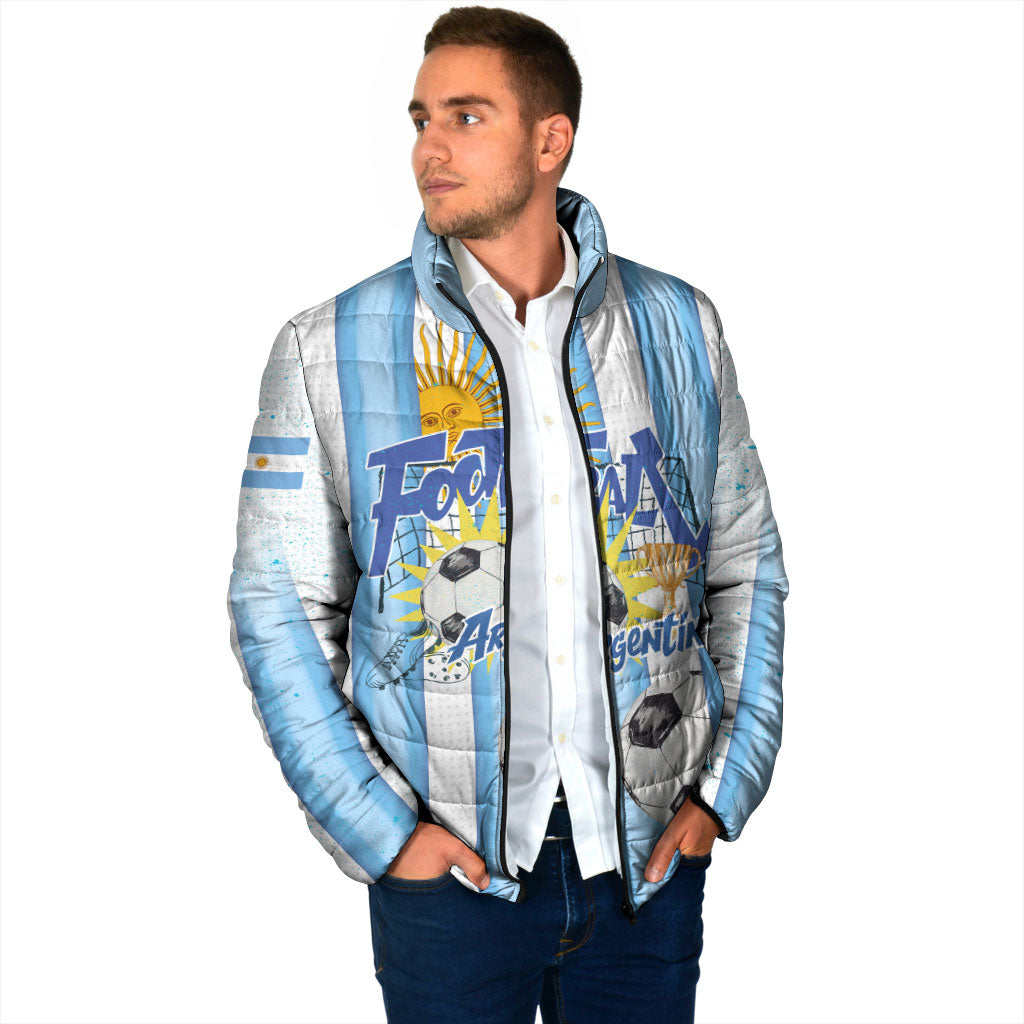Personalized Argentina Football Fan Padded Jacket Sun Of May - Albiceleste Stripes Argentina Flag