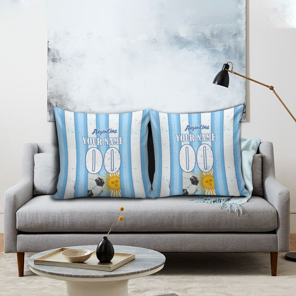 Personalized Argentina Football Fan Pillow Cover Sun Of May - Albiceleste Stripes Argentina Flag