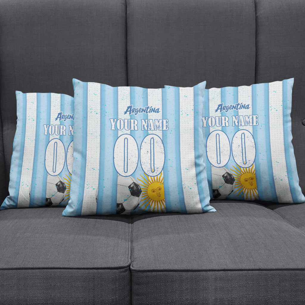 Personalized Argentina Football Fan Pillow Cover Sun Of May - Albiceleste Stripes Argentina Flag