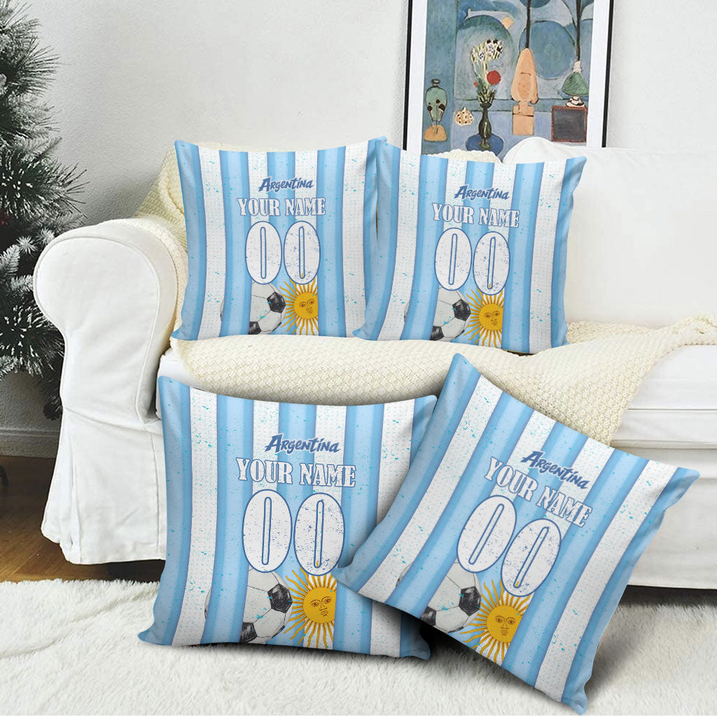 Personalized Argentina Football Fan Pillow Cover Sun Of May - Albiceleste Stripes Argentina Flag