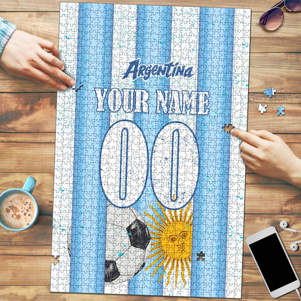 Personalized Argentina Football Fan Puzzle Sun Of May - Albiceleste Stripes Argentina Flag