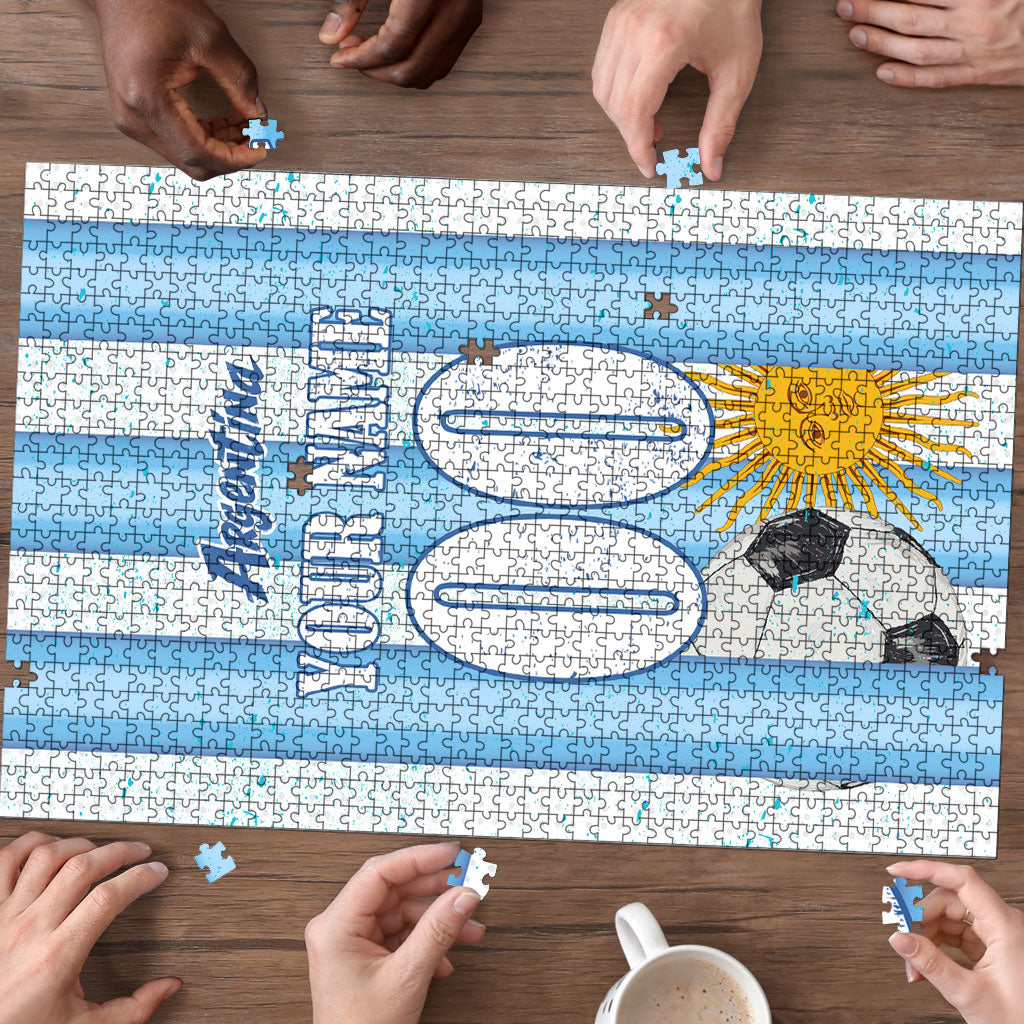 Personalized Argentina Football Fan Puzzle Sun Of May - Albiceleste Stripes Argentina Flag