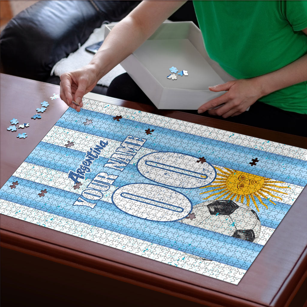 Personalized Argentina Football Fan Puzzle Sun Of May - Albiceleste Stripes Argentina Flag