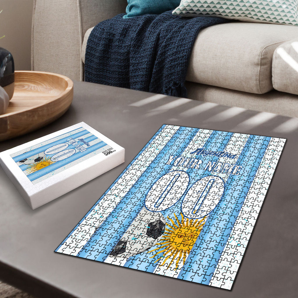 Personalized Argentina Football Fan Puzzle Sun Of May - Albiceleste Stripes Argentina Flag