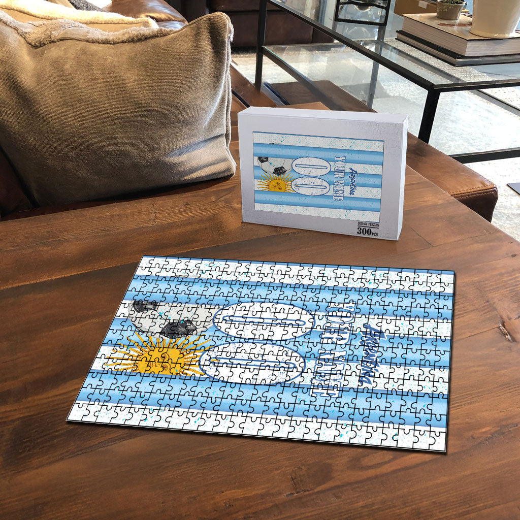 Personalized Argentina Football Fan Puzzle Sun Of May - Albiceleste Stripes Argentina Flag
