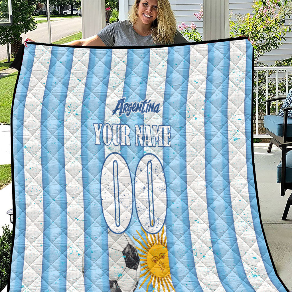 Personalized Argentina Football Fan Quilt Sun Of May - Albiceleste Stripes Argentina Flag