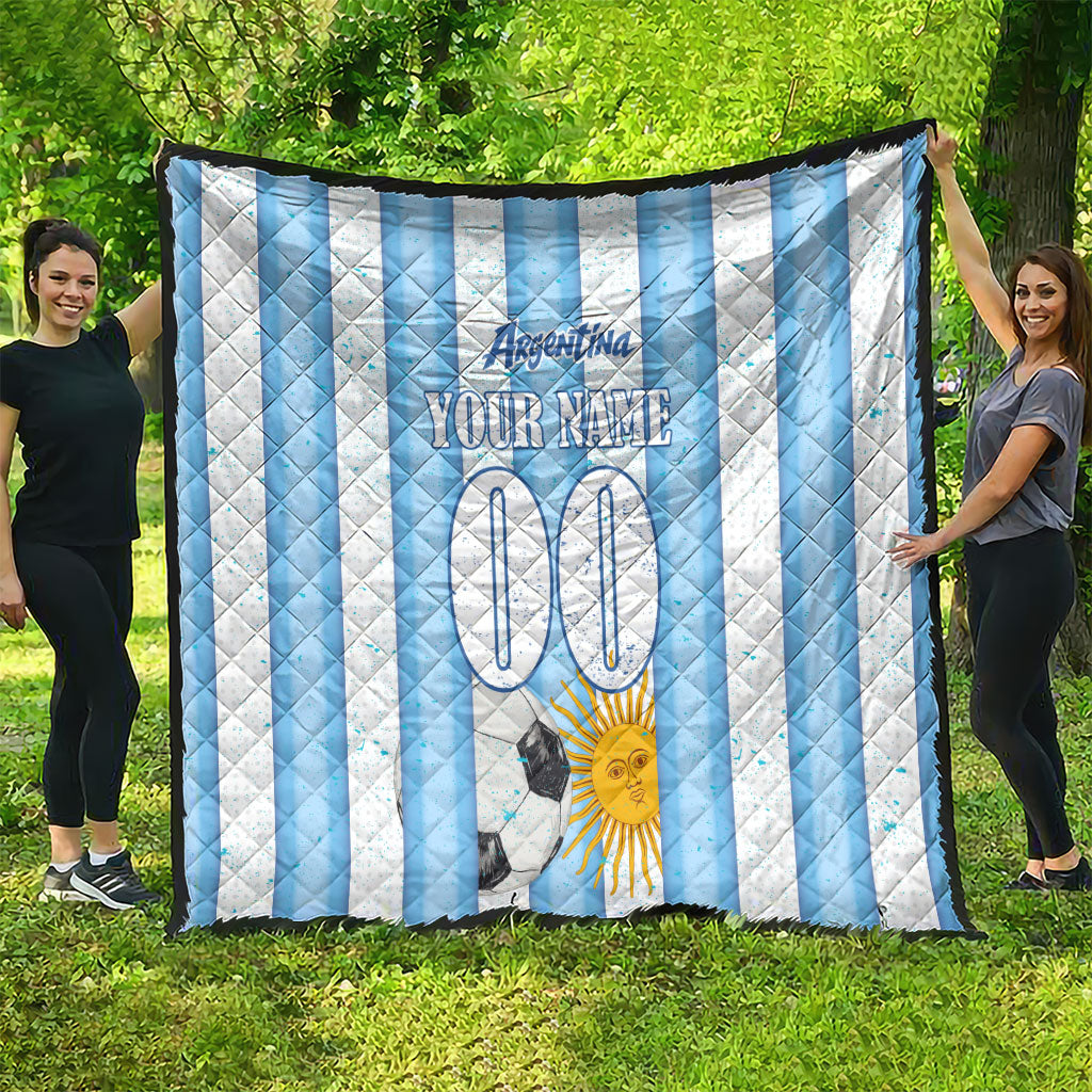 Personalized Argentina Football Fan Quilt Sun Of May - Albiceleste Stripes Argentina Flag
