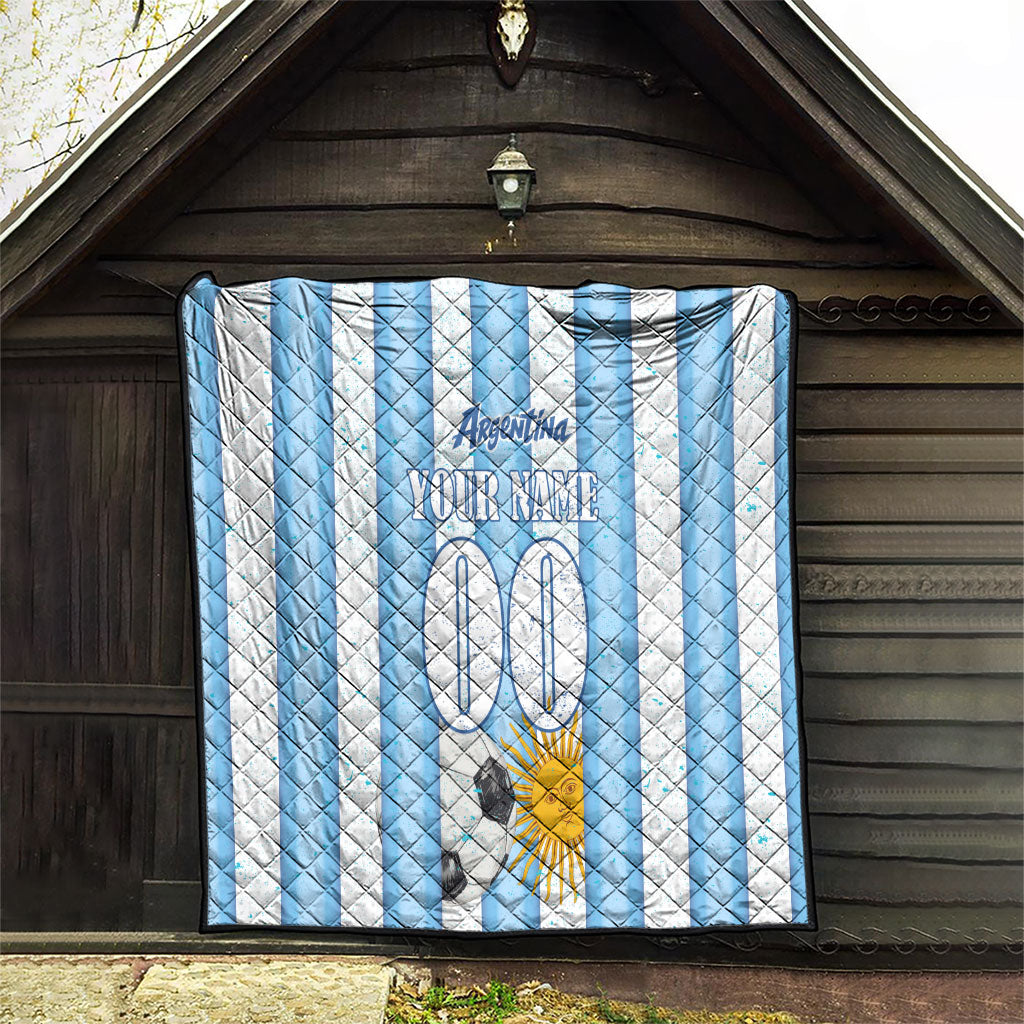 Personalized Argentina Football Fan Quilt Sun Of May - Albiceleste Stripes Argentina Flag