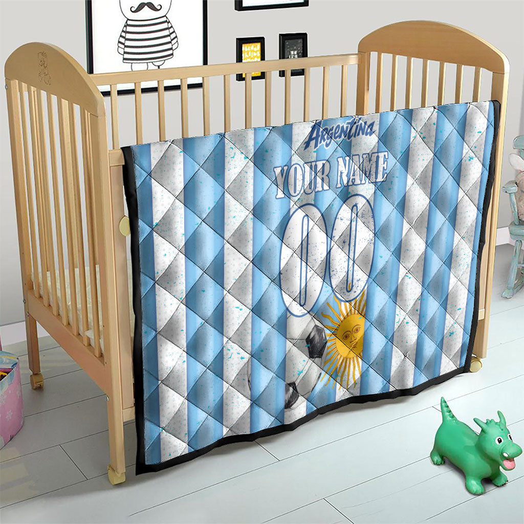 Personalized Argentina Football Fan Quilt Sun Of May - Albiceleste Stripes Argentina Flag