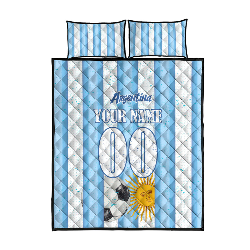 Personalized Argentina Football Fan Quilt Bed Set Sun Of May - Albiceleste Stripes Argentina Flag