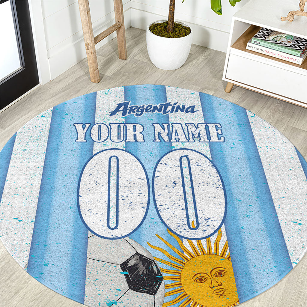Personalized Argentina Football Fan Round Carpet Sun Of May - Albiceleste Stripes Argentina Flag