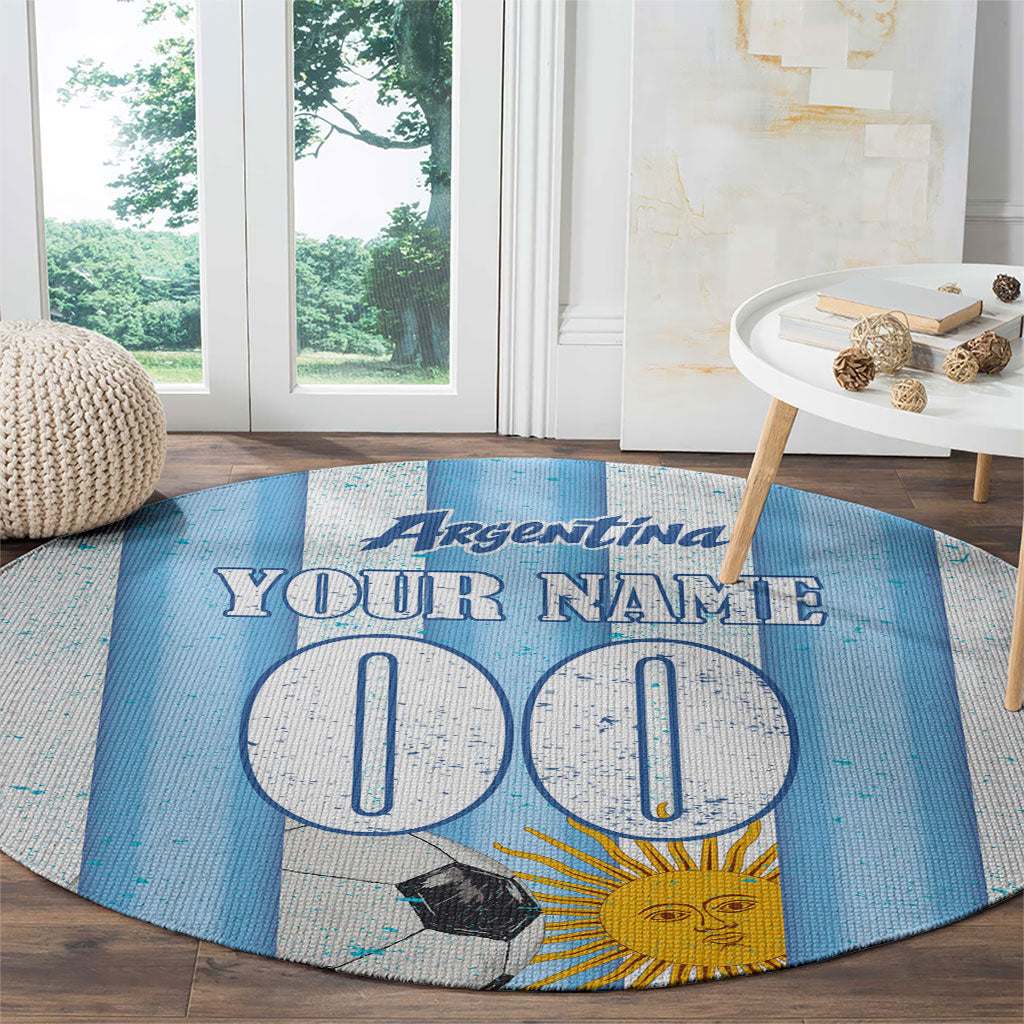 Personalized Argentina Football Fan Round Carpet Sun Of May - Albiceleste Stripes Argentina Flag