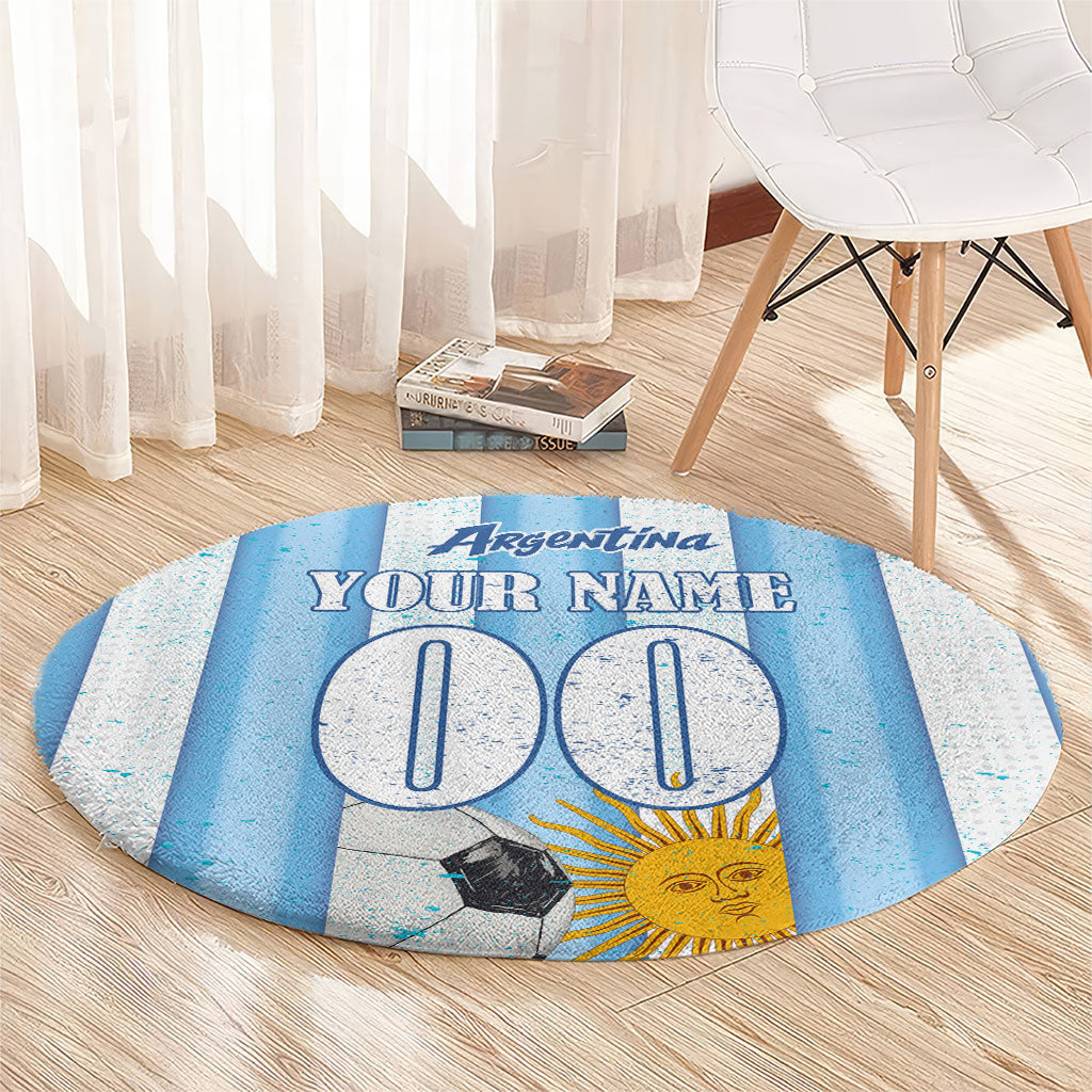 Personalized Argentina Football Fan Round Carpet Sun Of May - Albiceleste Stripes Argentina Flag