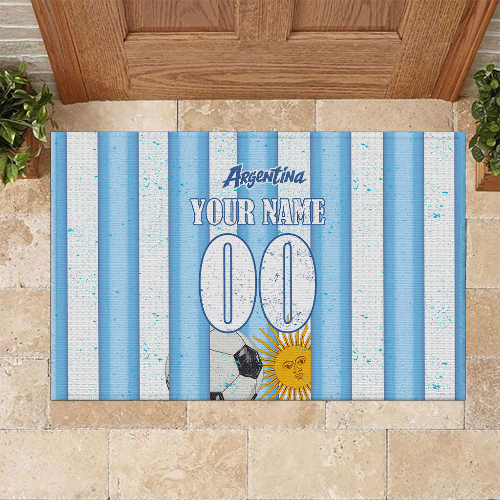 Personalized Argentina Football Fan Rubber Doormat Sun Of May - Albiceleste Stripes Argentina Flag