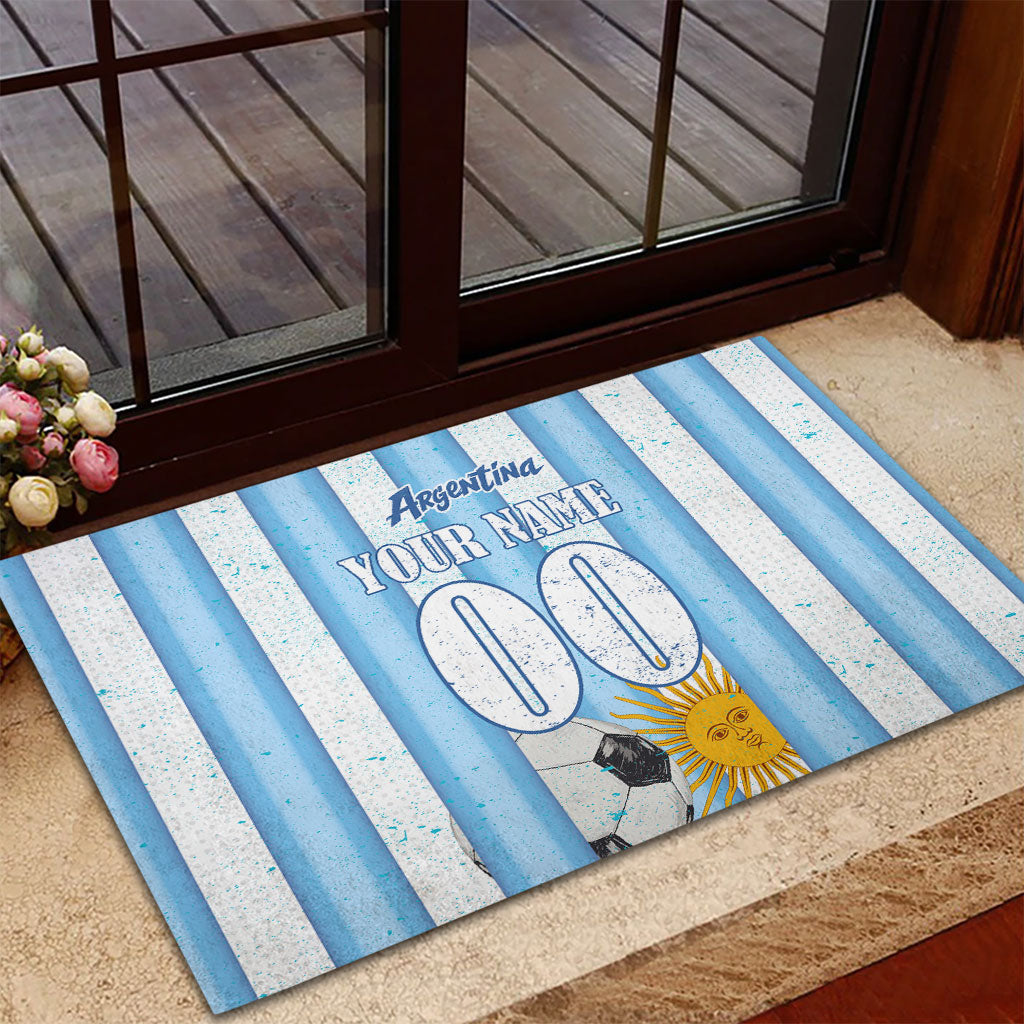 Personalized Argentina Football Fan Rubber Doormat Sun Of May - Albiceleste Stripes Argentina Flag