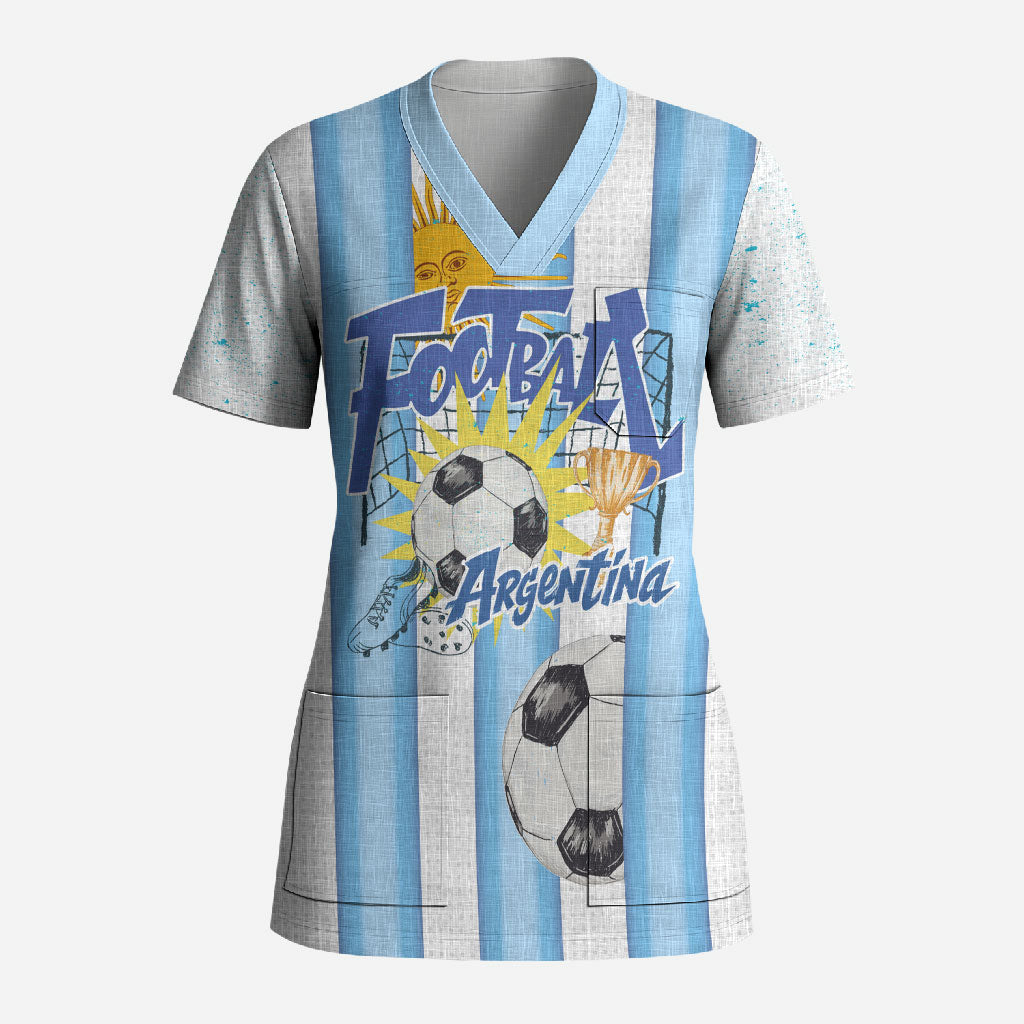 Personalized Argentina Football Fan Scrub Top Sun Of May - Albiceleste Stripes Argentina Flag