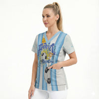 Personalized Argentina Football Fan Scrub Top Sun Of May - Albiceleste Stripes Argentina Flag
