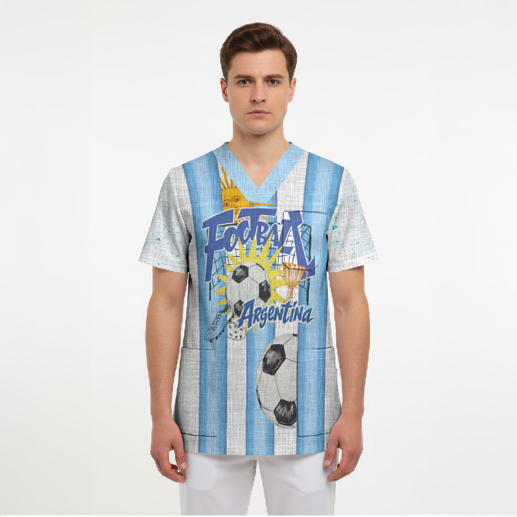 Personalized Argentina Football Fan Scrub Top Sun Of May - Albiceleste Stripes Argentina Flag