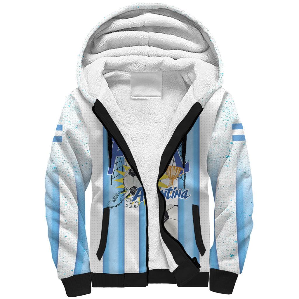 Personalized Argentina Football Fan Sherpa Hoodie Sun Of May - Albiceleste Stripes Argentina Flag