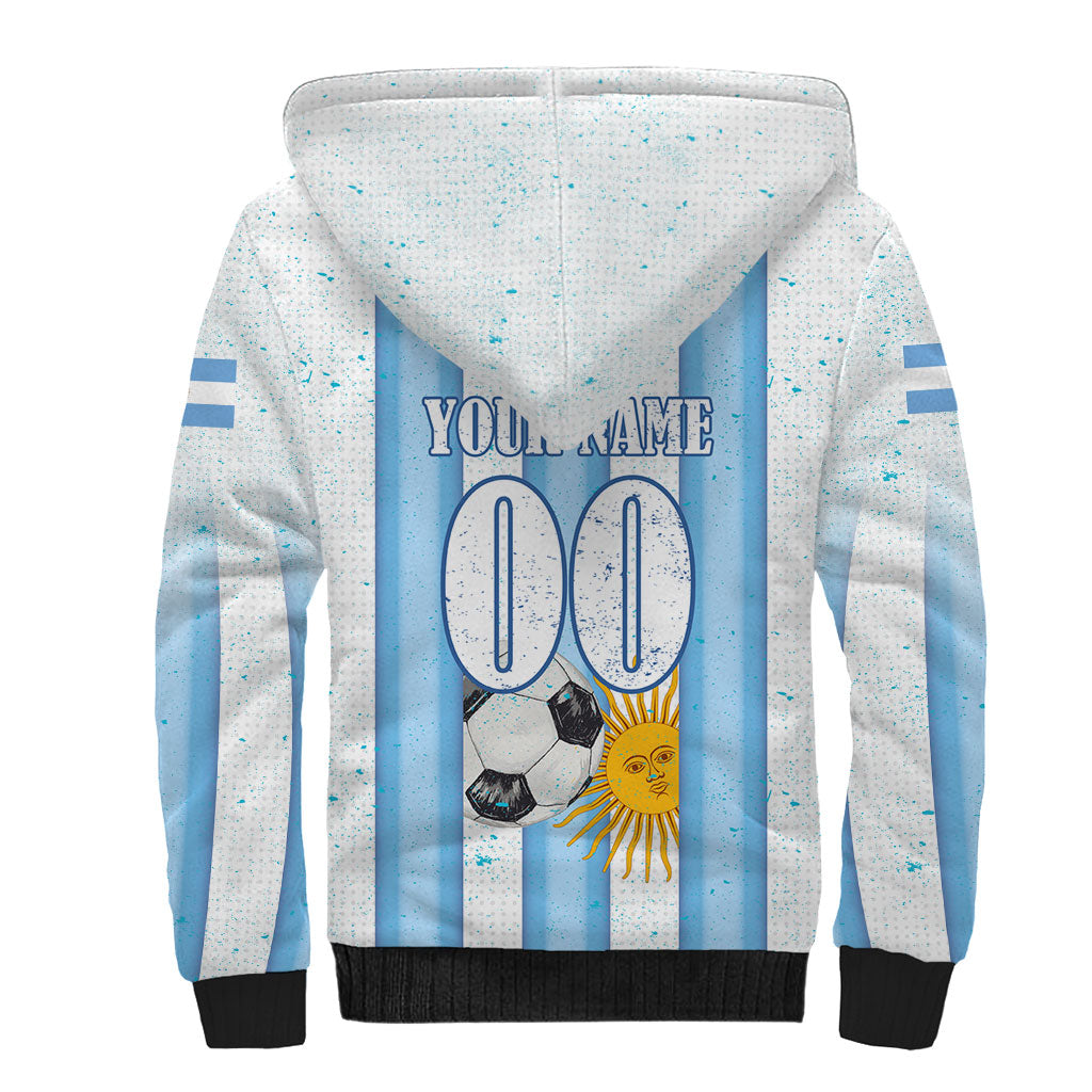 Personalized Argentina Football Fan Sherpa Hoodie Sun Of May - Albiceleste Stripes Argentina Flag