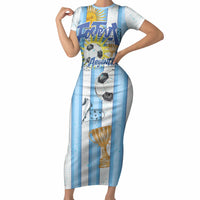 Personalized Argentina Football Fan Short Sleeve Bodycon Dress Sun Of May - Albiceleste Stripes Argentina Flag