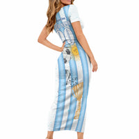 Personalized Argentina Football Fan Short Sleeve Bodycon Dress Sun Of May - Albiceleste Stripes Argentina Flag