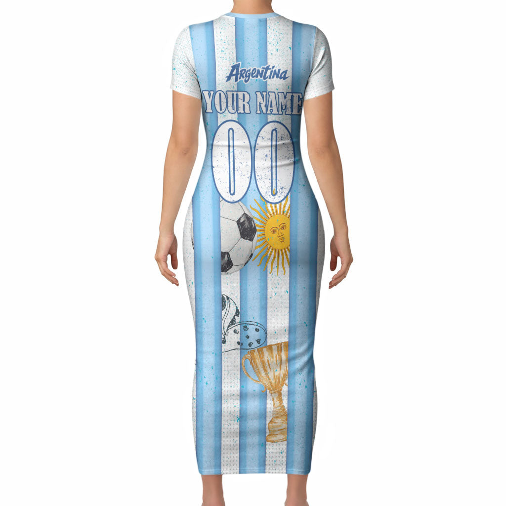 Personalized Argentina Football Fan Short Sleeve Bodycon Dress Sun Of May - Albiceleste Stripes Argentina Flag
