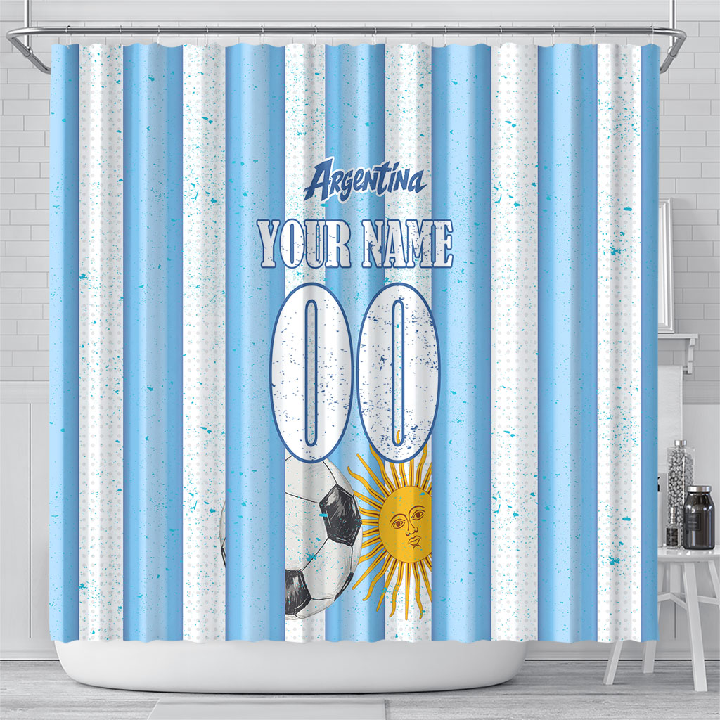 Personalized Argentina Football Fan Shower Curtain Sun Of May - Albiceleste Stripes Argentina Flag
