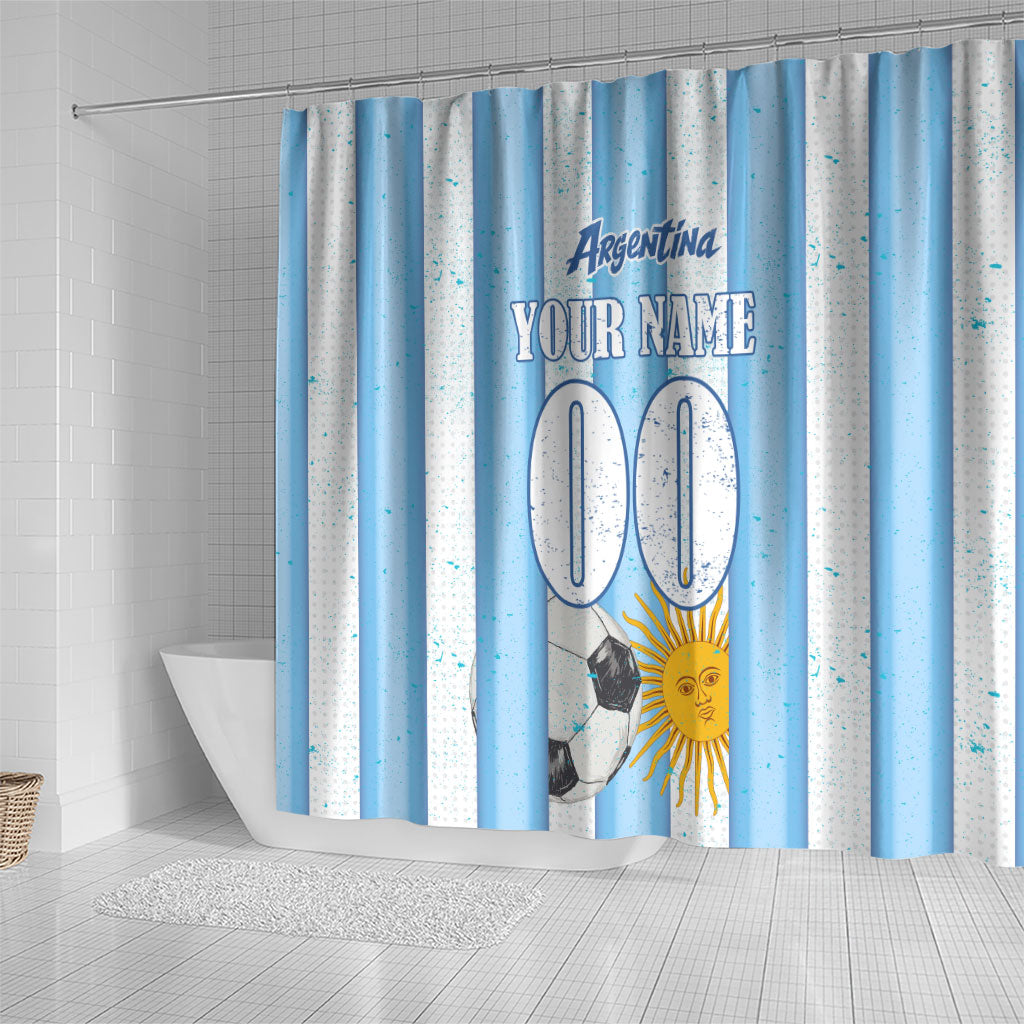 Personalized Argentina Football Fan Shower Curtain Sun Of May - Albiceleste Stripes Argentina Flag