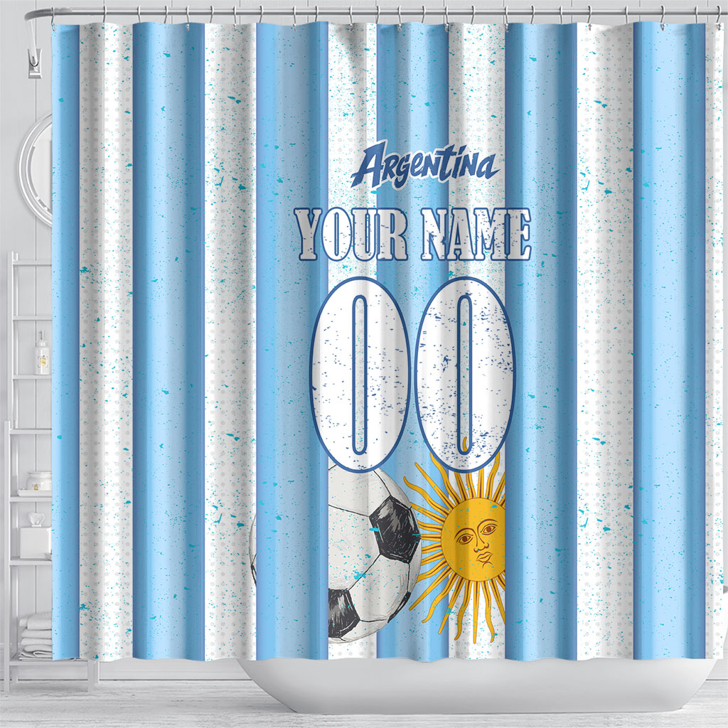 Personalized Argentina Football Fan Shower Curtain Sun Of May - Albiceleste Stripes Argentina Flag