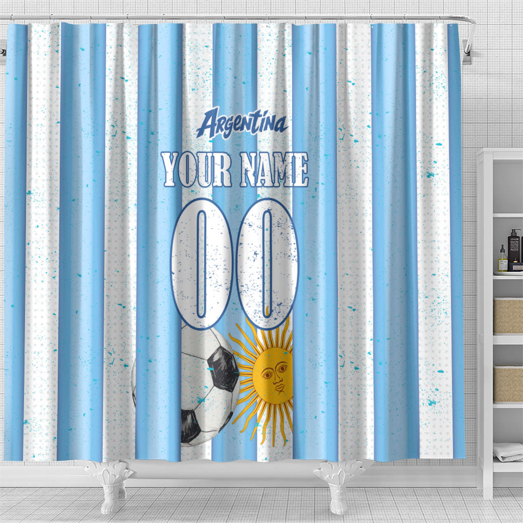 Personalized Argentina Football Fan Shower Curtain Sun Of May - Albiceleste Stripes Argentina Flag