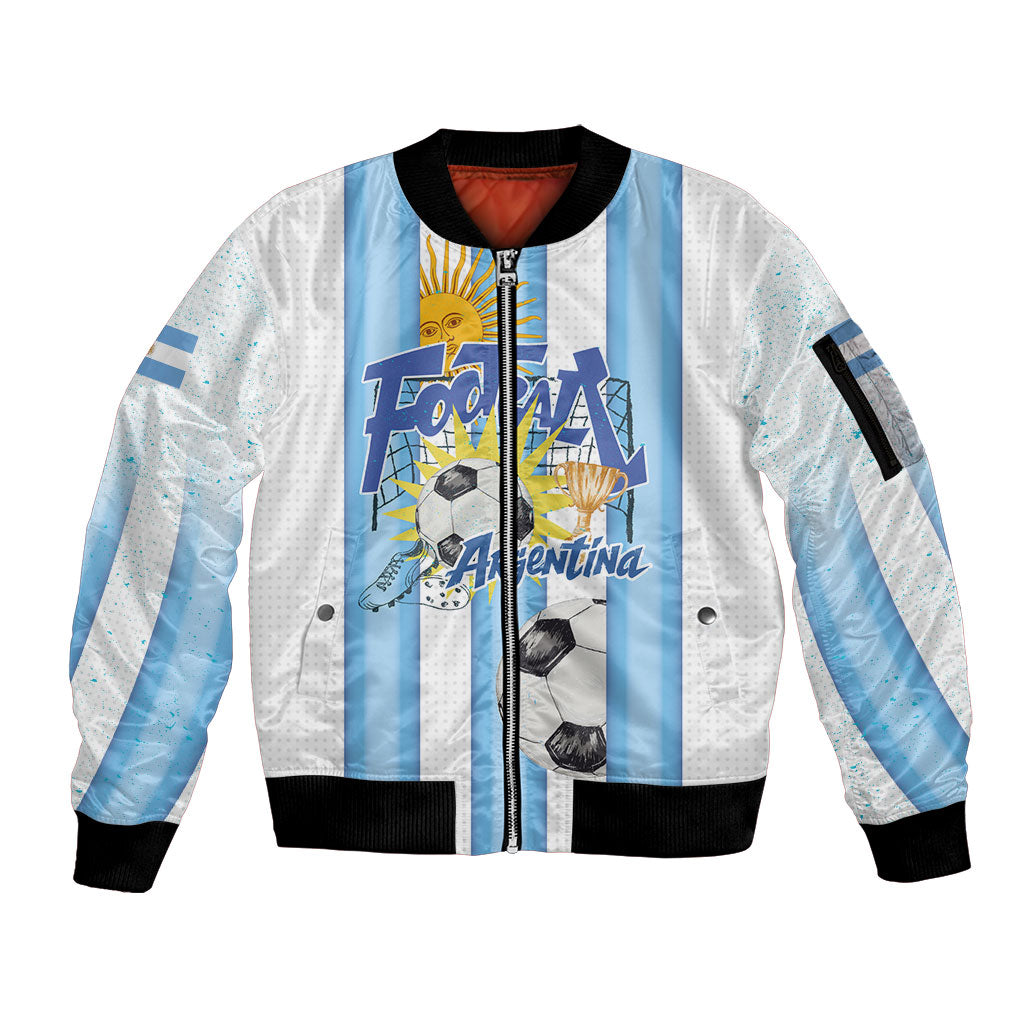 Personalized Argentina Football Fan Sleeve Zip Bomber Jacket Sun Of May - Albiceleste Stripes Argentina Flag