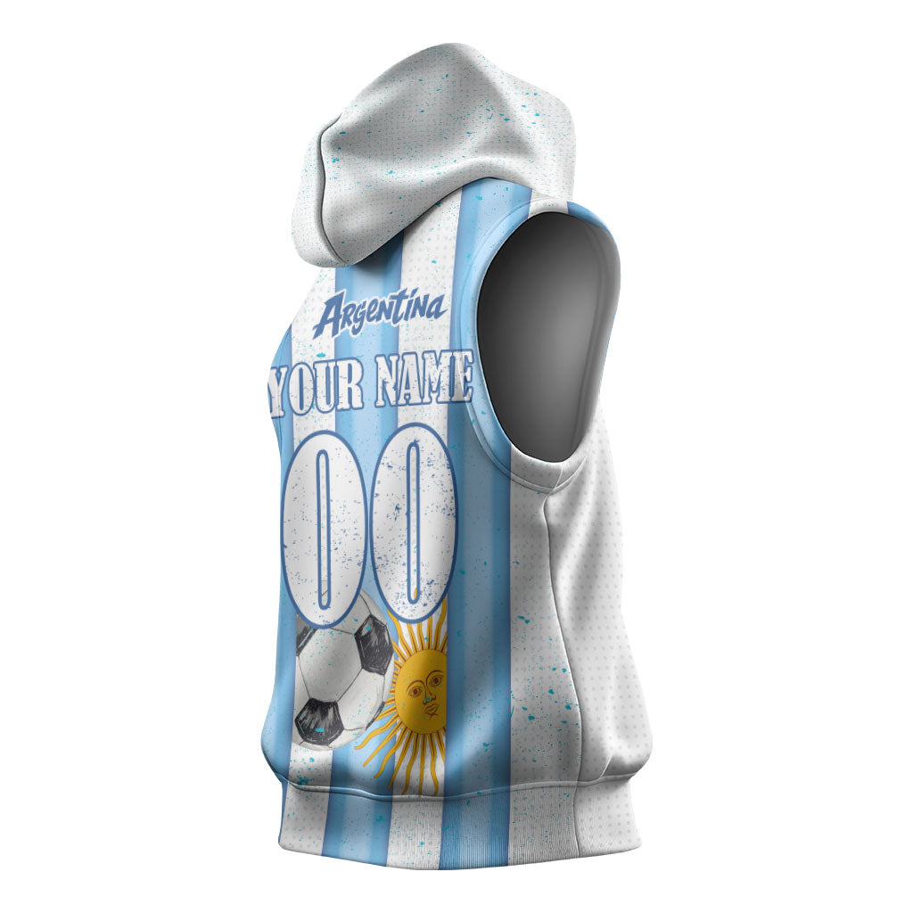 Personalized Argentina Football Fan Sleeveless Hoodie Sun Of May - Albiceleste Stripes Argentina Flag