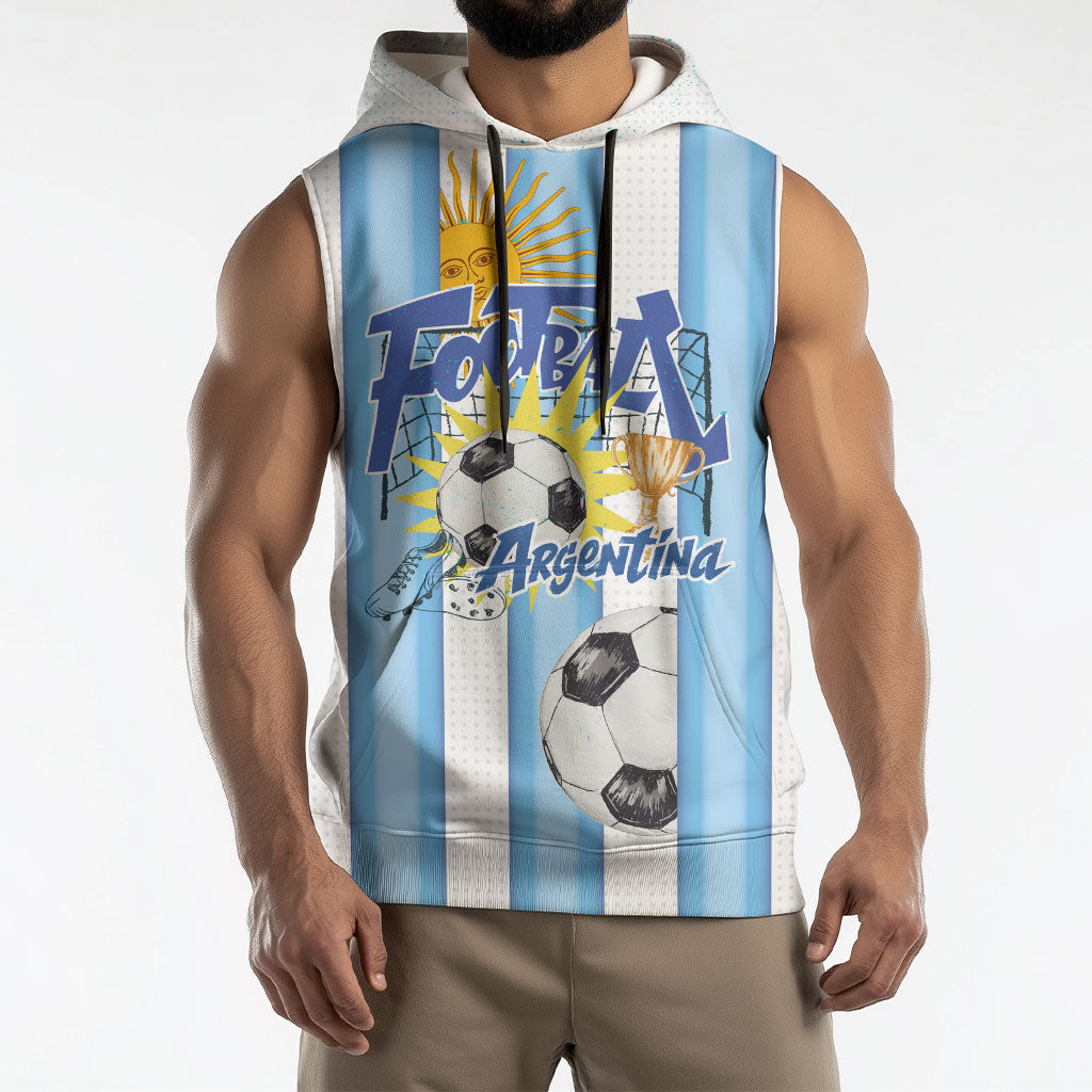 Personalized Argentina Football Fan Sleeveless Hoodie Sun Of May - Albiceleste Stripes Argentina Flag