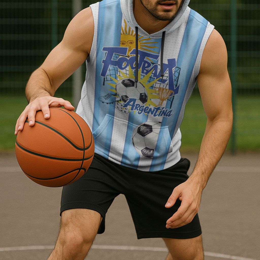 Personalized Argentina Football Fan Sleeveless Hoodie Sun Of May - Albiceleste Stripes Argentina Flag