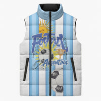 Personalized Argentina Football Fan Sleeveless Puffer Jacket Sun Of May - Albiceleste Stripes Argentina Flag