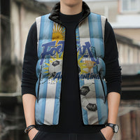 Personalized Argentina Football Fan Sleeveless Puffer Jacket Sun Of May - Albiceleste Stripes Argentina Flag