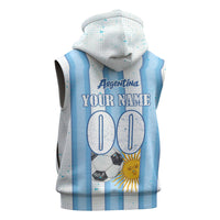 Personalized Argentina Football Fan Sleeveless Zip Hoodie Sun Of May - Albiceleste Stripes Argentina Flag