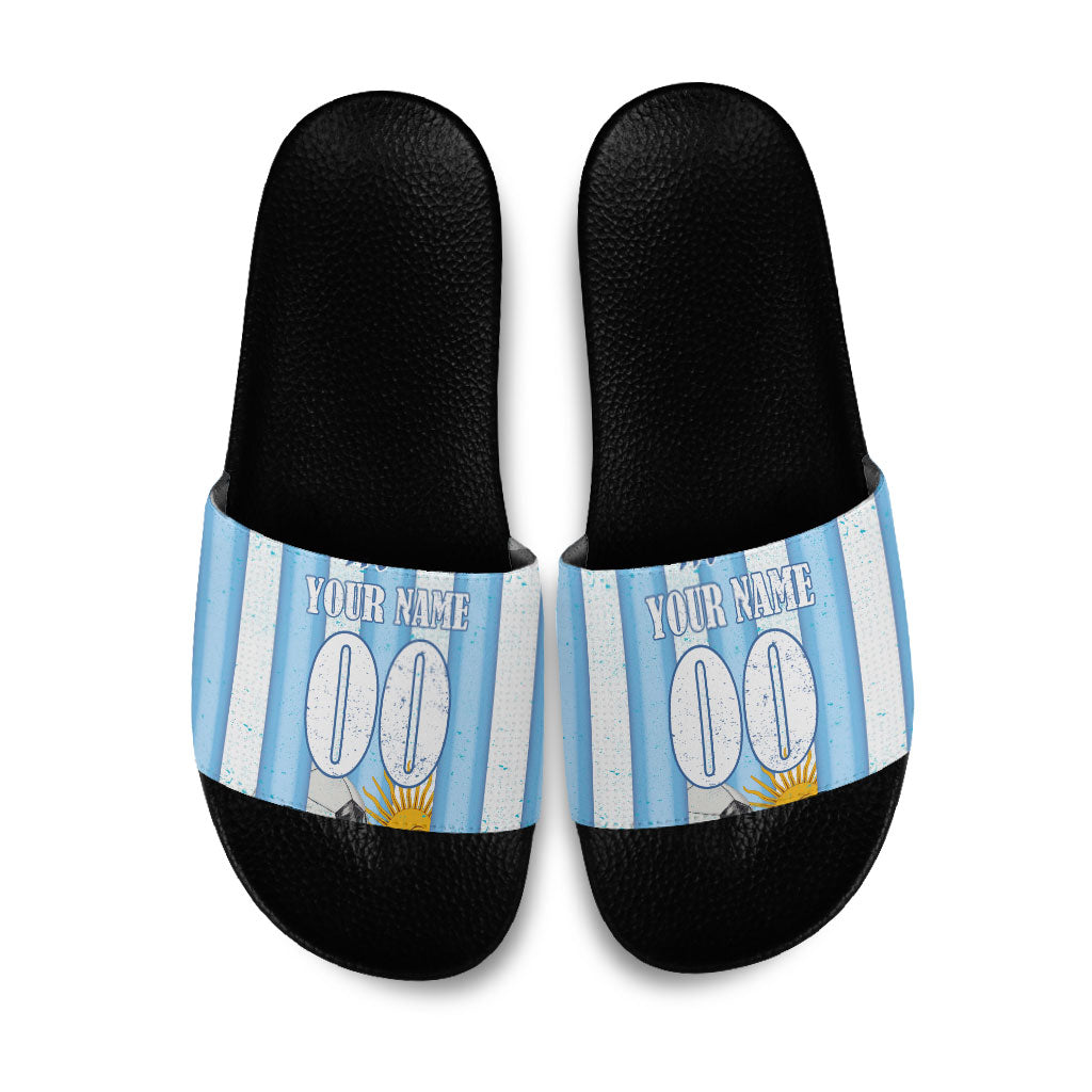Personalized Argentina Football Fan Slide Sandals Sun Of May - Albiceleste Stripes Argentina Flag