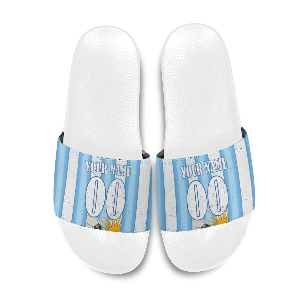 Personalized Argentina Football Fan Slide Sandals Sun Of May - Albiceleste Stripes Argentina Flag