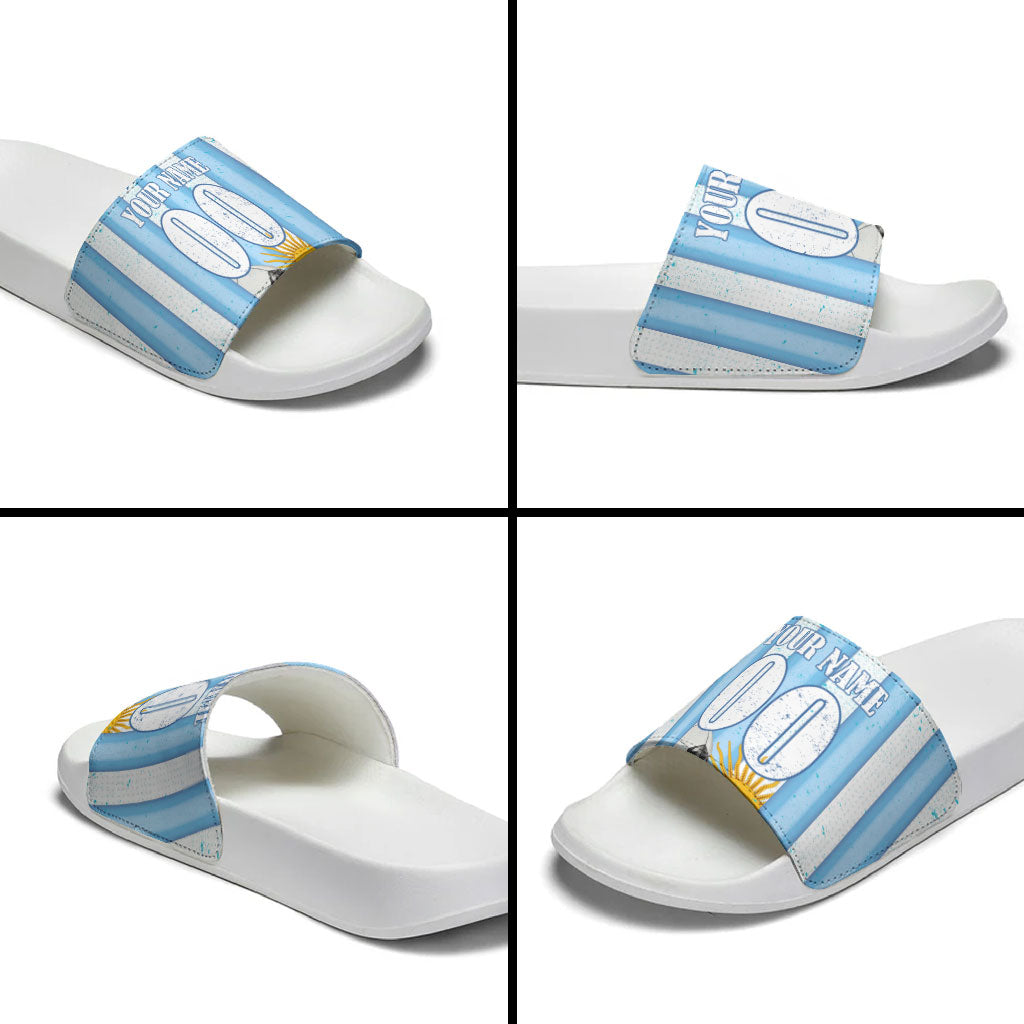 Personalized Argentina Football Fan Slide Sandals Sun Of May - Albiceleste Stripes Argentina Flag