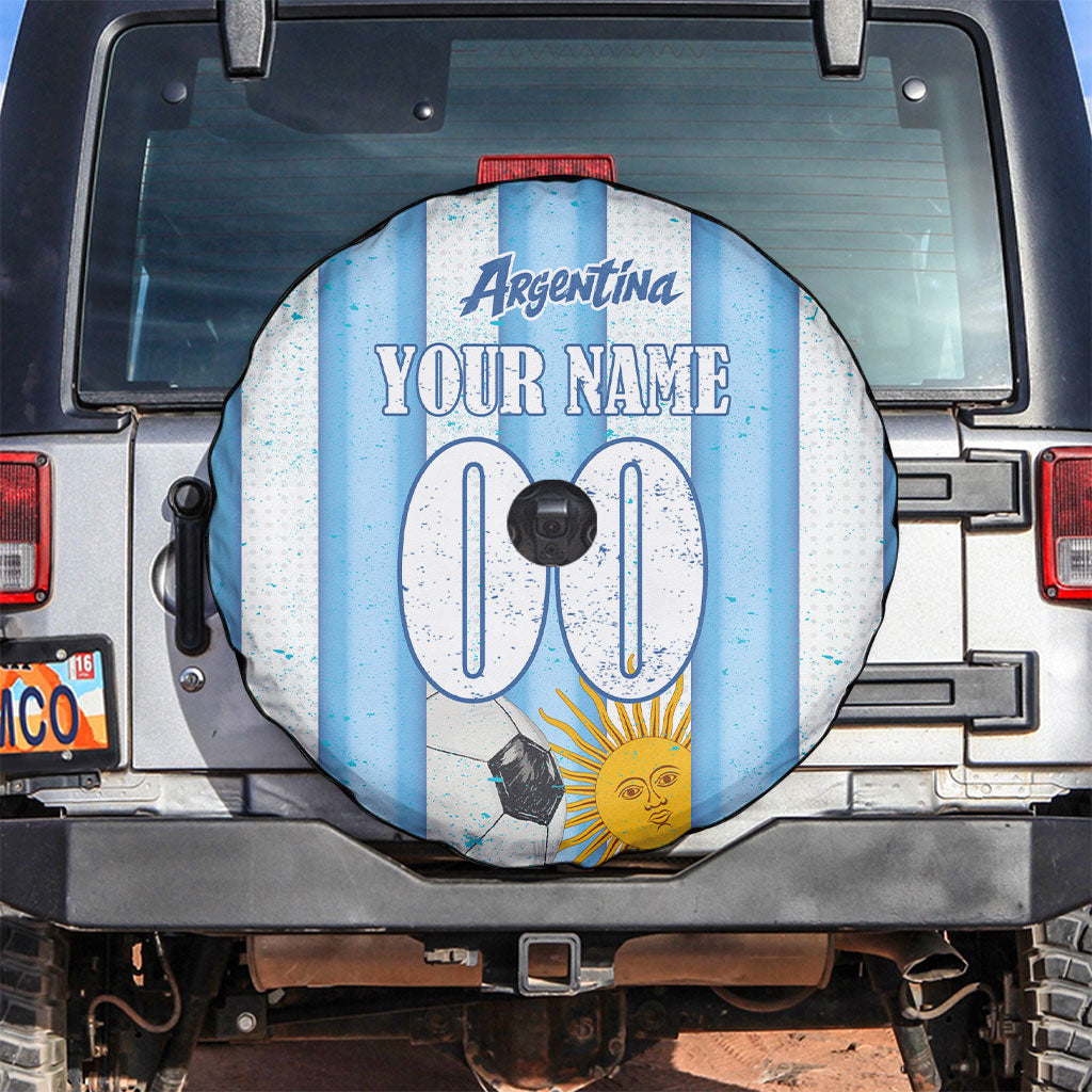 Personalized Argentina Football Fan Spare Tire Cover Sun Of May - Albiceleste Stripes Argentina Flag