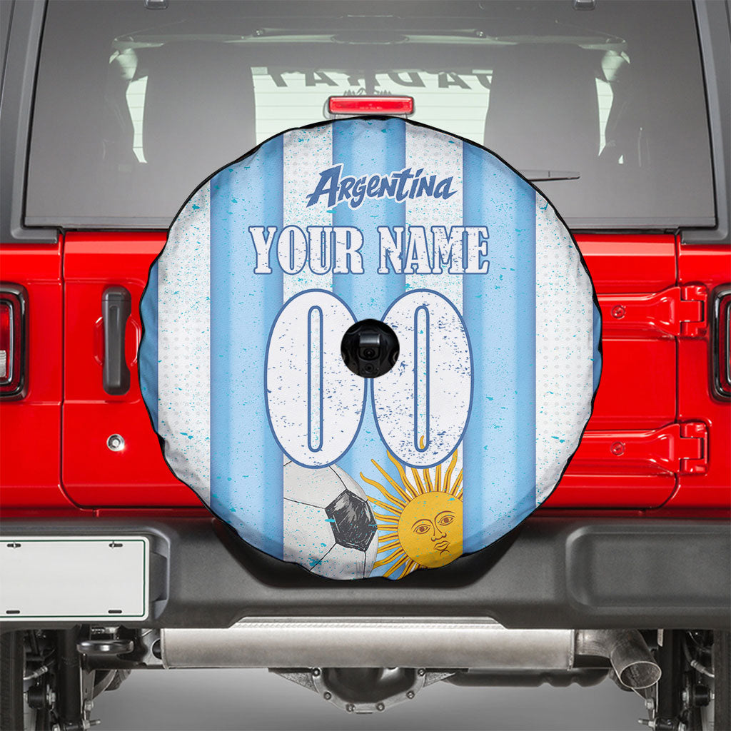 Personalized Argentina Football Fan Spare Tire Cover Sun Of May - Albiceleste Stripes Argentina Flag