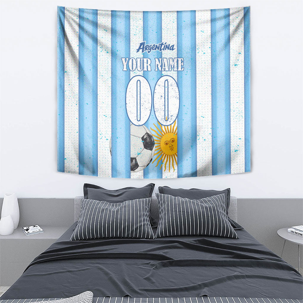 Personalized Argentina Football Fan Tapestry Sun Of May - Albiceleste Stripes Argentina Flag
