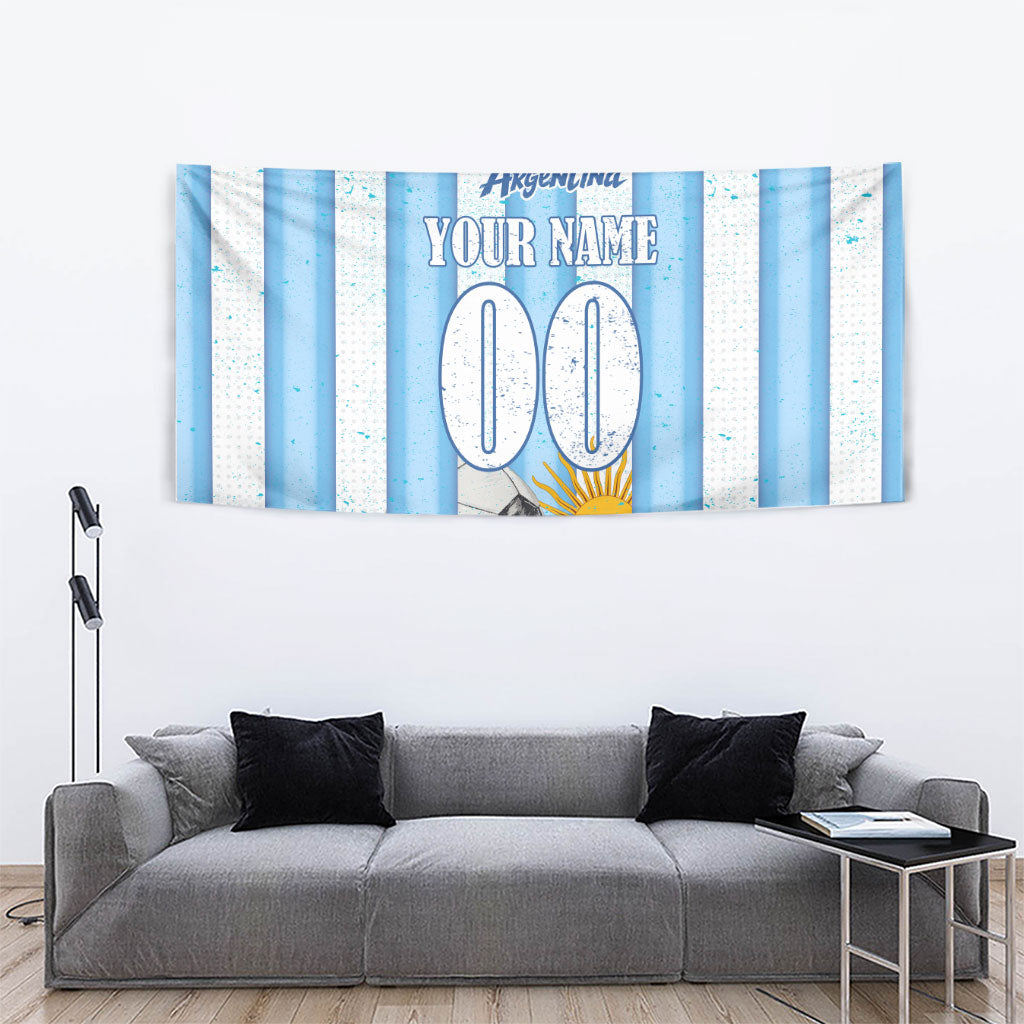 Personalized Argentina Football Fan Tapestry Sun Of May - Albiceleste Stripes Argentina Flag