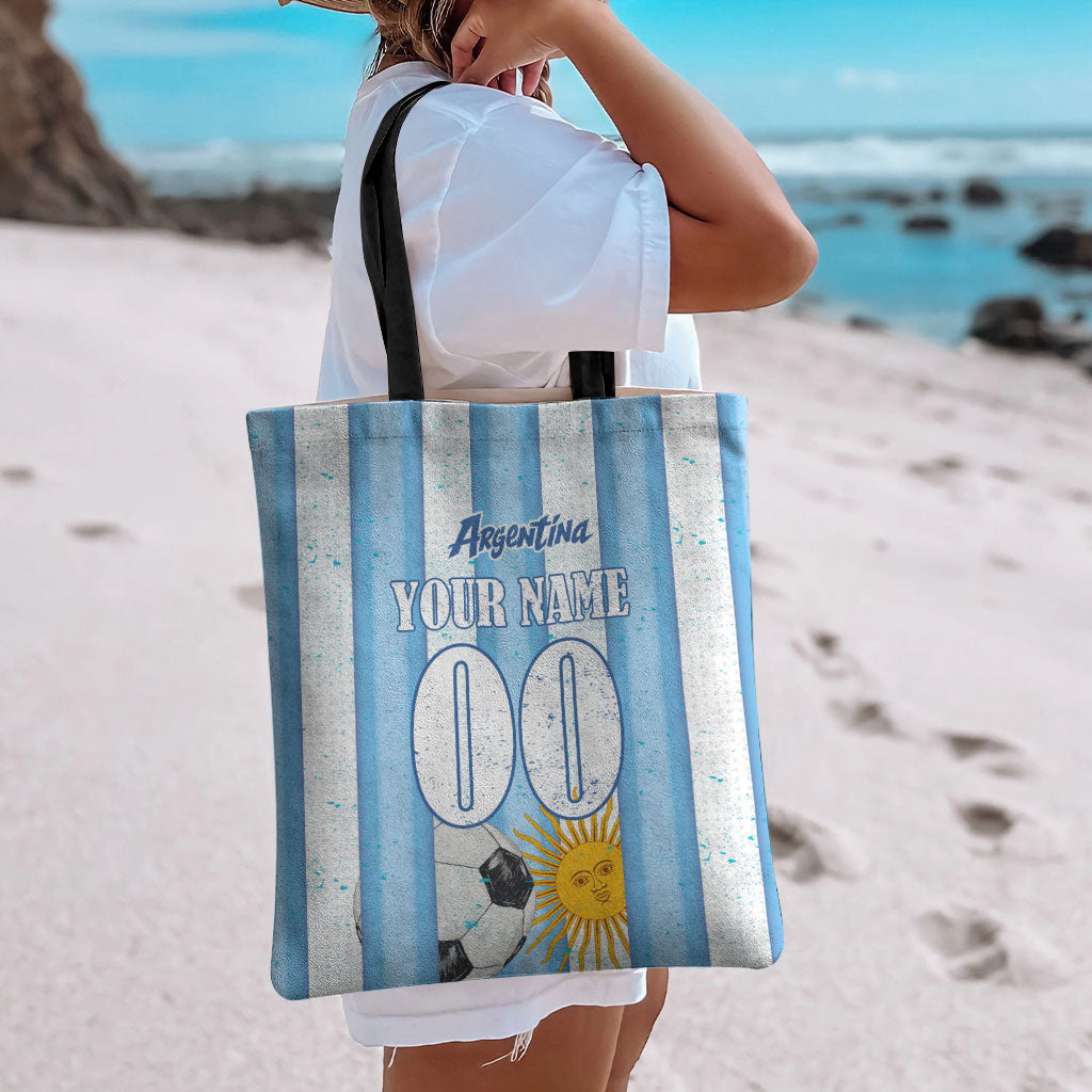 Personalized Argentina Football Fan Tote Bag Sun Of May - Albiceleste Stripes Argentina Flag