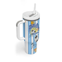 Personalized Argentina Football Fan Tumbler With Handle Sun Of May - Albiceleste Stripes Argentina Flag