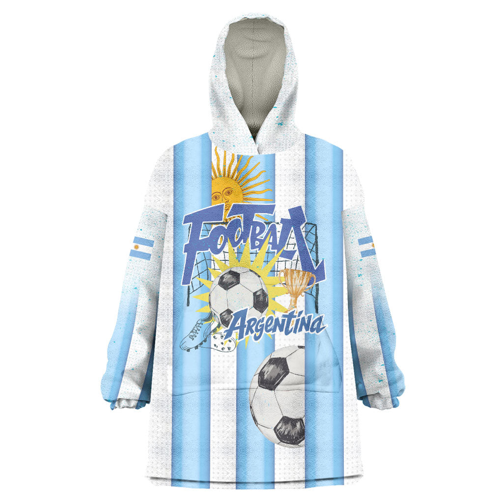 Personalized Argentina Football Fan Wearable Blanket Hoodie Sun Of May - Albiceleste Stripes Argentina Flag