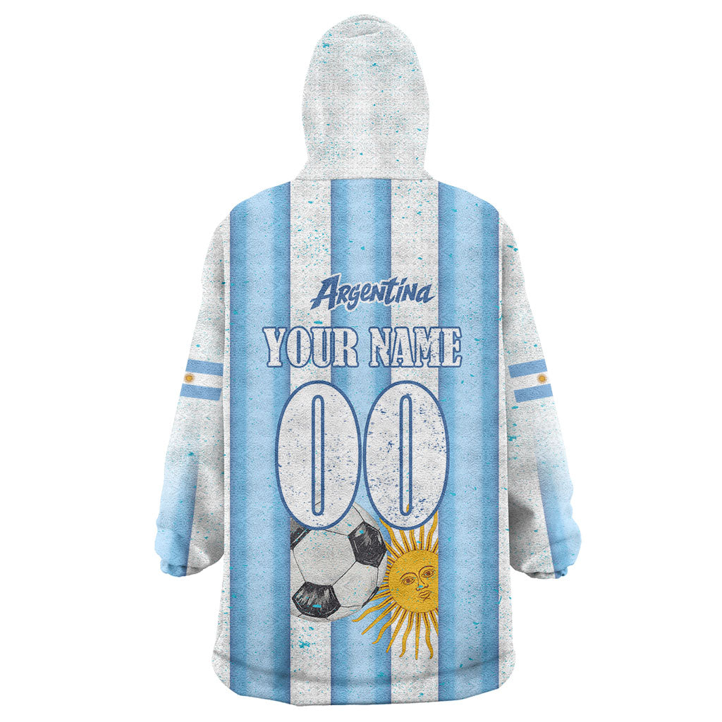 Personalized Argentina Football Fan Wearable Blanket Hoodie Sun Of May - Albiceleste Stripes Argentina Flag