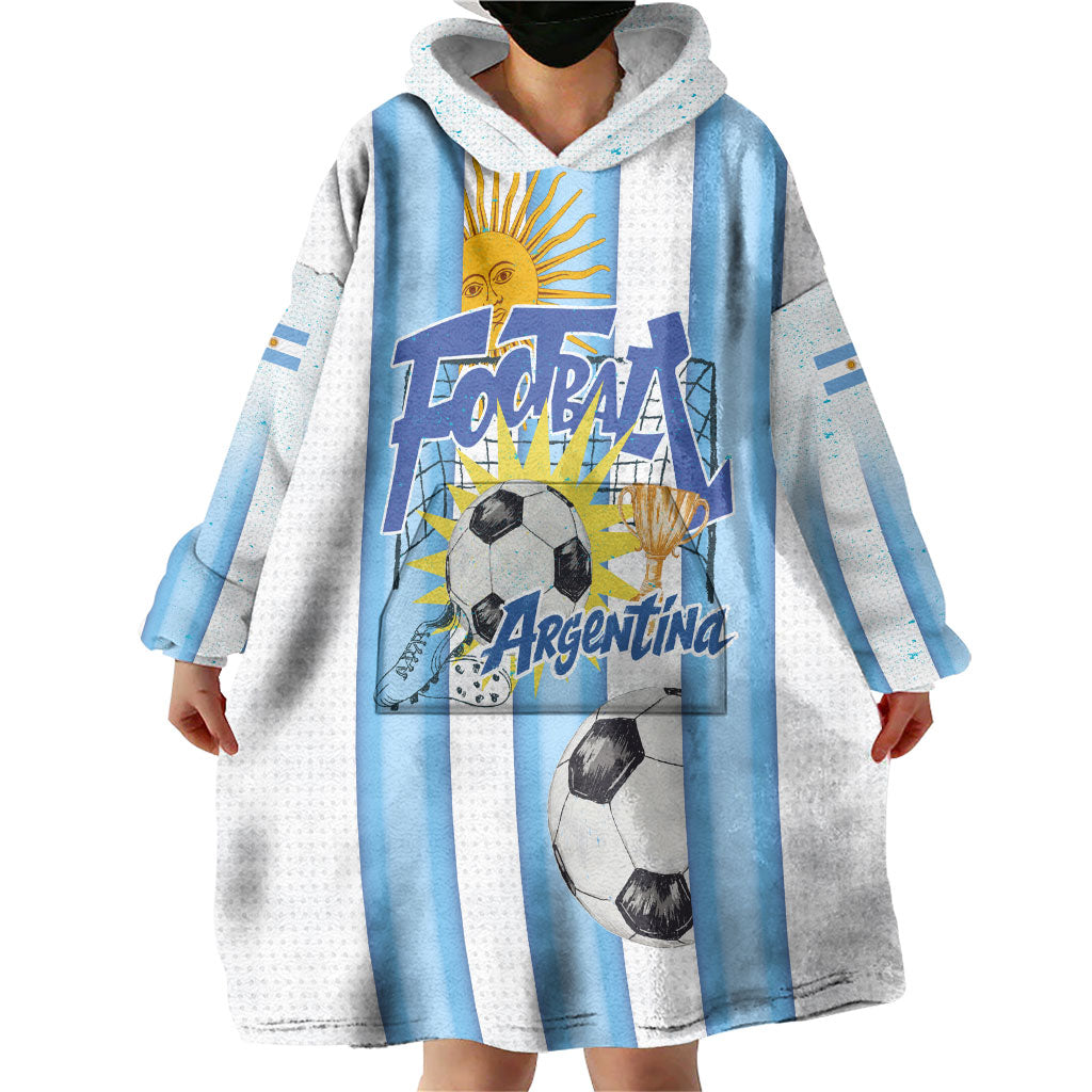 Personalized Argentina Football Fan Wearable Blanket Hoodie Sun Of May - Albiceleste Stripes Argentina Flag